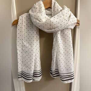 Old Navy Lightweight Black and White Polka Dot Scarf With Stripes on Ends